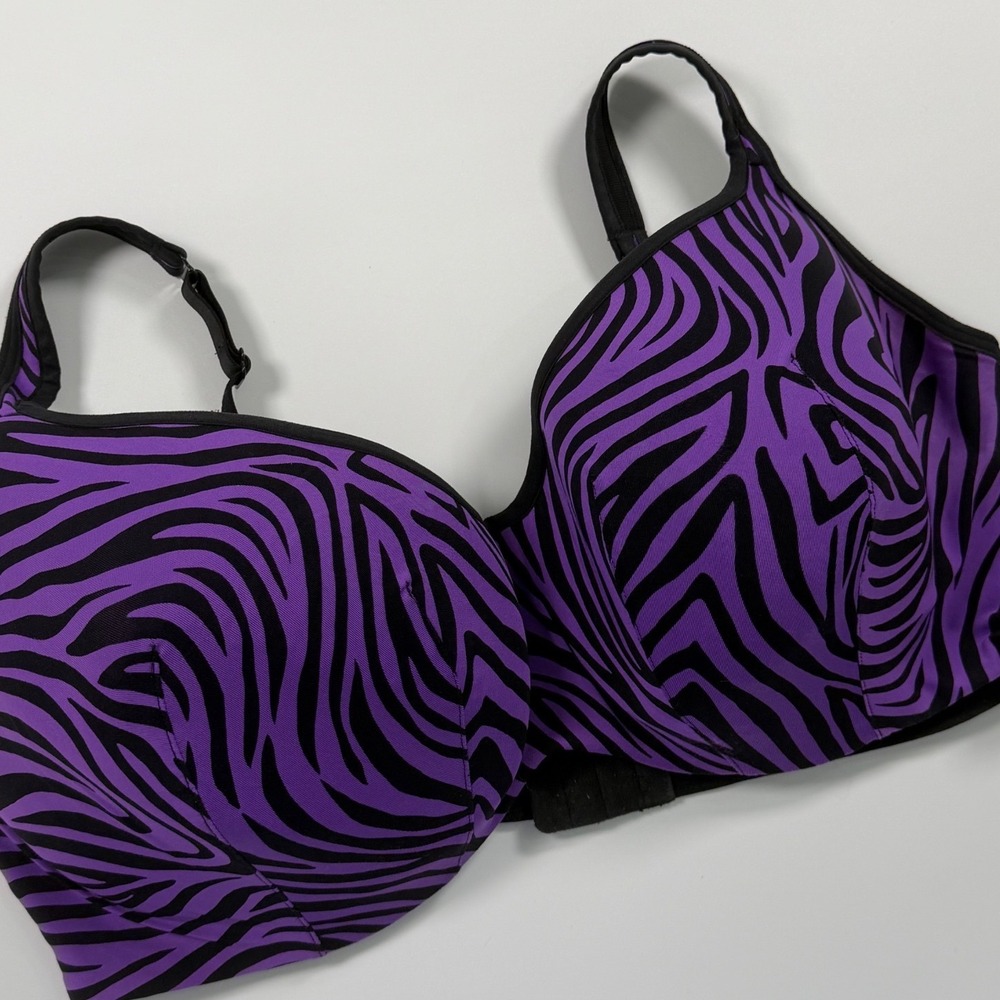 Cacique Purple Zebra Print Underwire Bra 44DDD Full Coverage Y2K Rave Festival